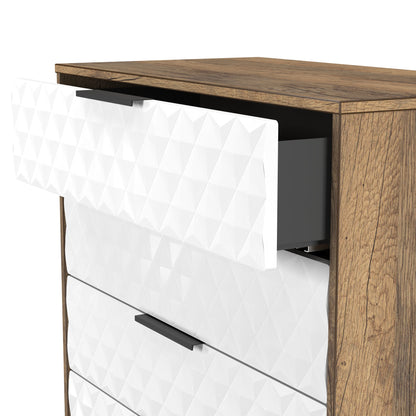 Harlequin Tall Chest of Drawers White & Oak 5 Drawers 109cm