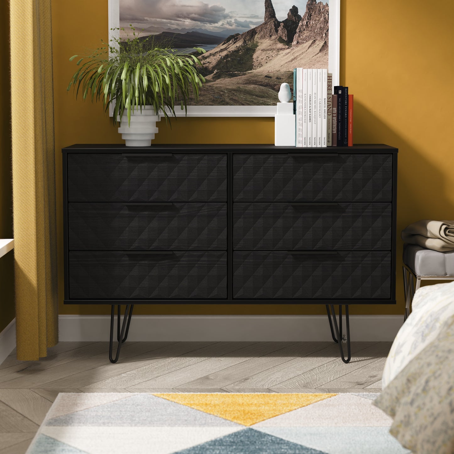 Harlequin Large Chest of Drawers Black 6 Drawers 115cm