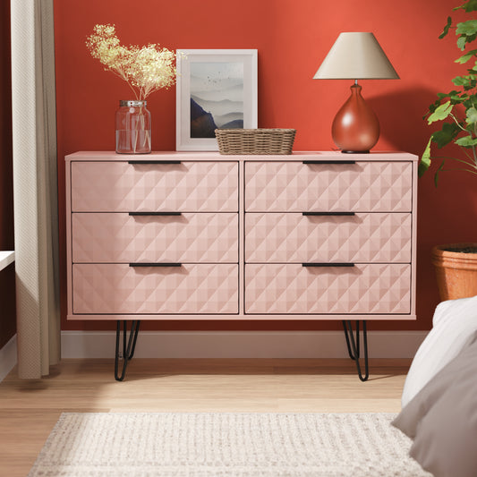 Harlequin Large Chest of Drawers Pink 6 Drawers 115cm