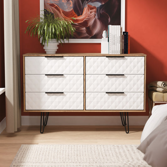 Harlequin Large Chest of Drawers White & Oak 6 Drawers 115cm
