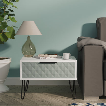 Harlequin Side Table Teal & White 1 Drawer 58cm