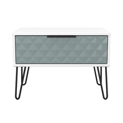 Harlequin Side Table Teal & White 1 Drawer 58cm
