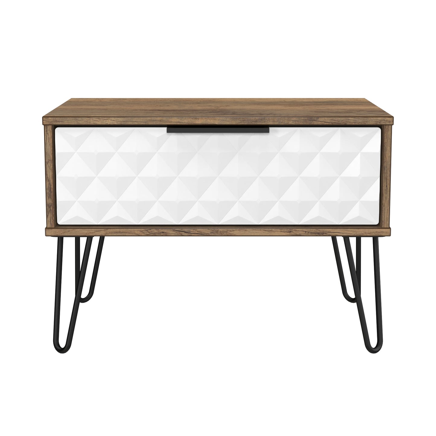 Harlequin Side Table White & Oak 1 Drawer 58cm