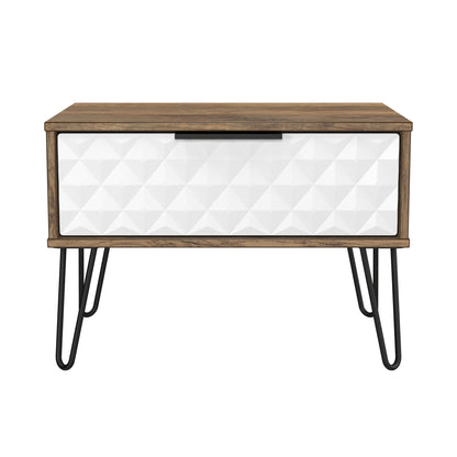Harlequin Side Table White & Oak 1 Drawer 58cm