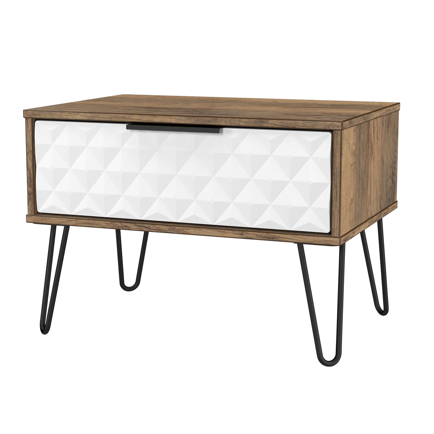 Harlequin Side Table White & Oak 1 Drawer 58cm