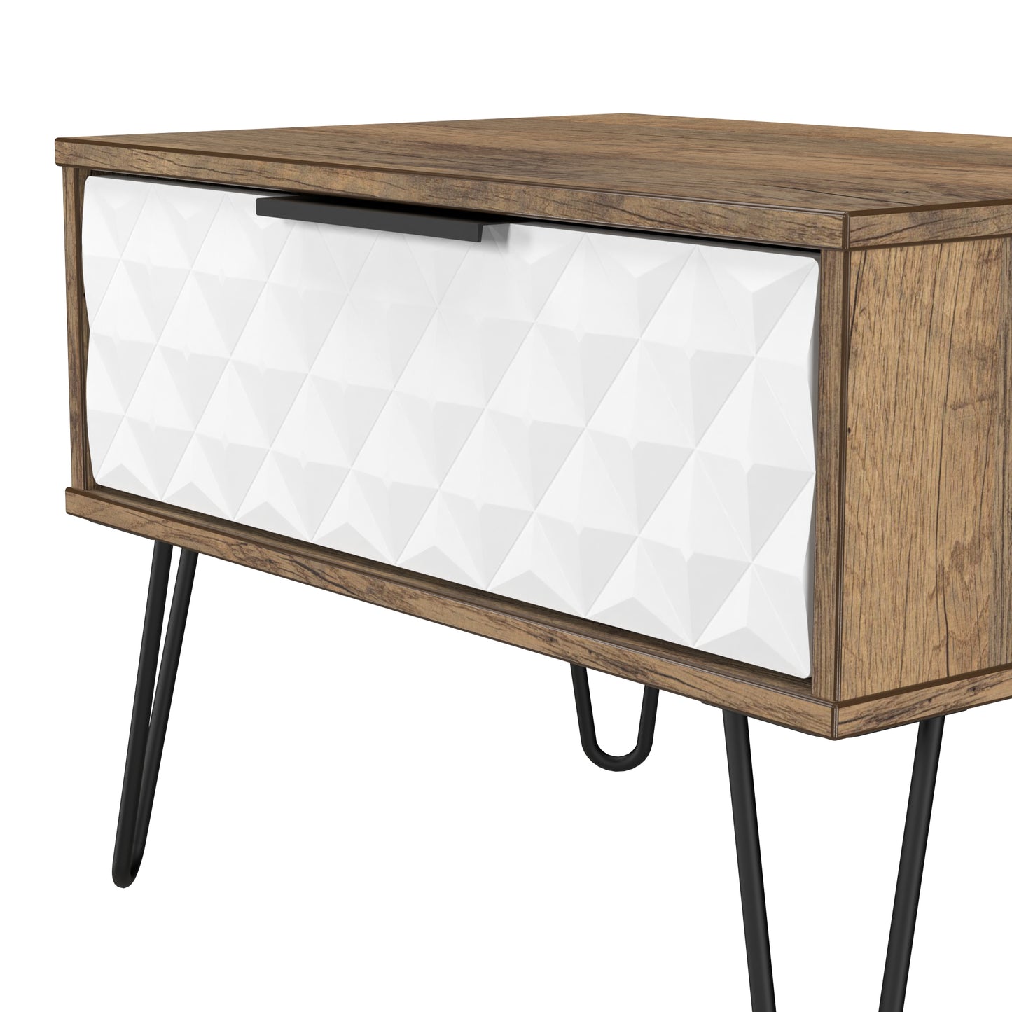 Harlequin Side Table White & Oak 1 Drawer 58cm