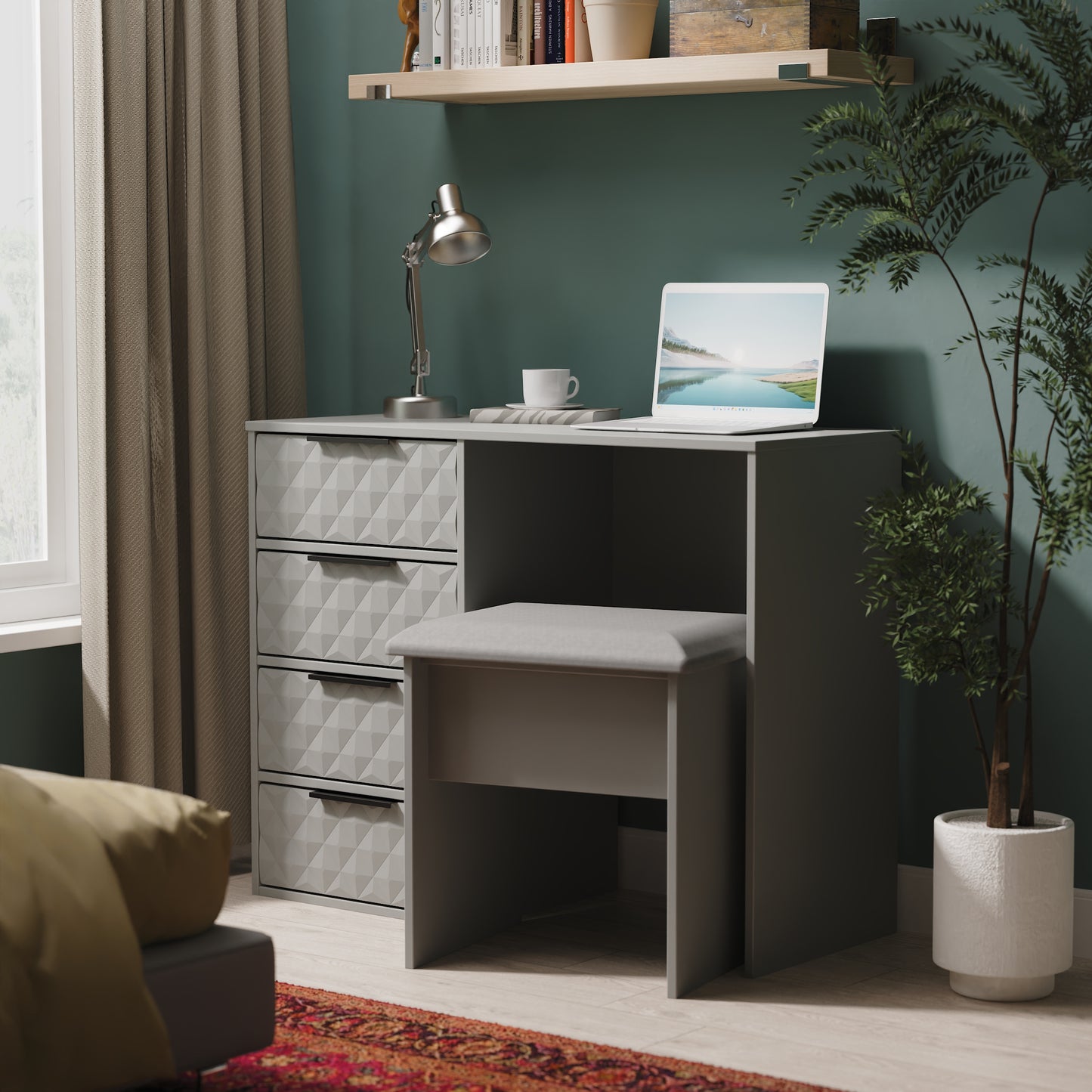 Harlequin Desk Grey 4 Drawers 97cm