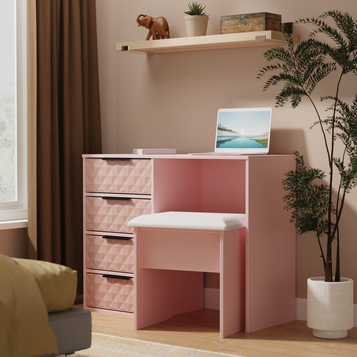 Harlequin Desk Pink 4 Drawers 97cm