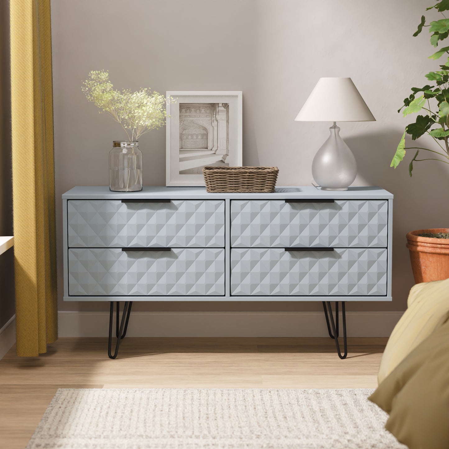 Harlequin Large Chest of Drawers Light Blue 4 Drawers 115cm