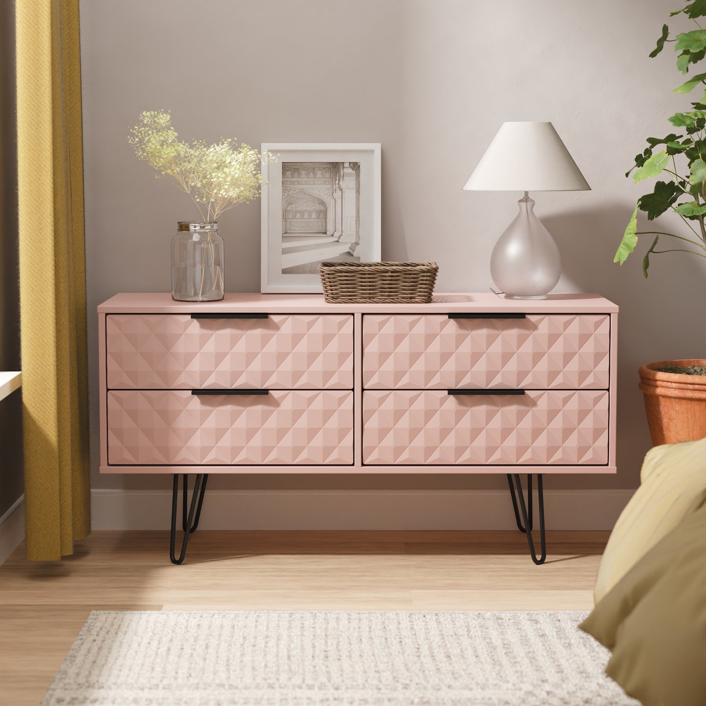 Harlequin Large Chest of Drawers Pink 4 Drawers 115cm