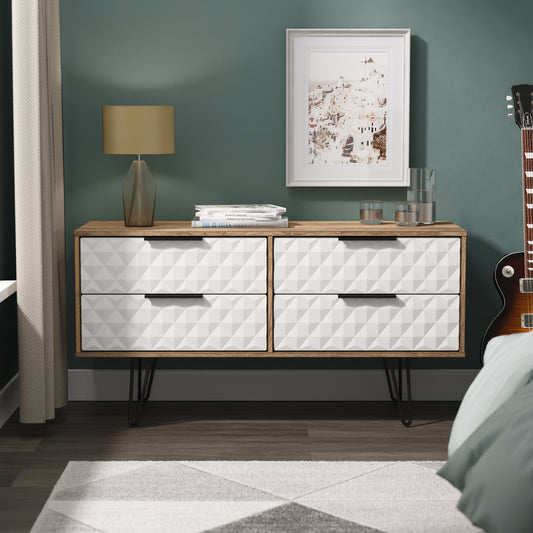 Harlequin Large Chest of Drawers White & Oak 4 Drawers 115cm