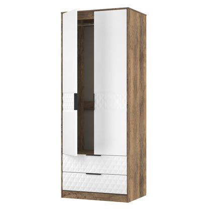 Harlequin Tall Wardrobe White & Oak 2 Drawers 197cm