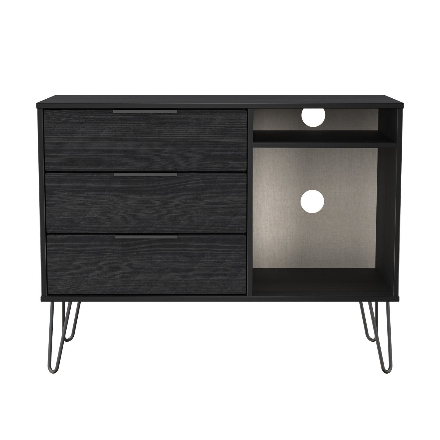 Harlequin TV Unit Black 2 Shelves 3 Drawers 97cm