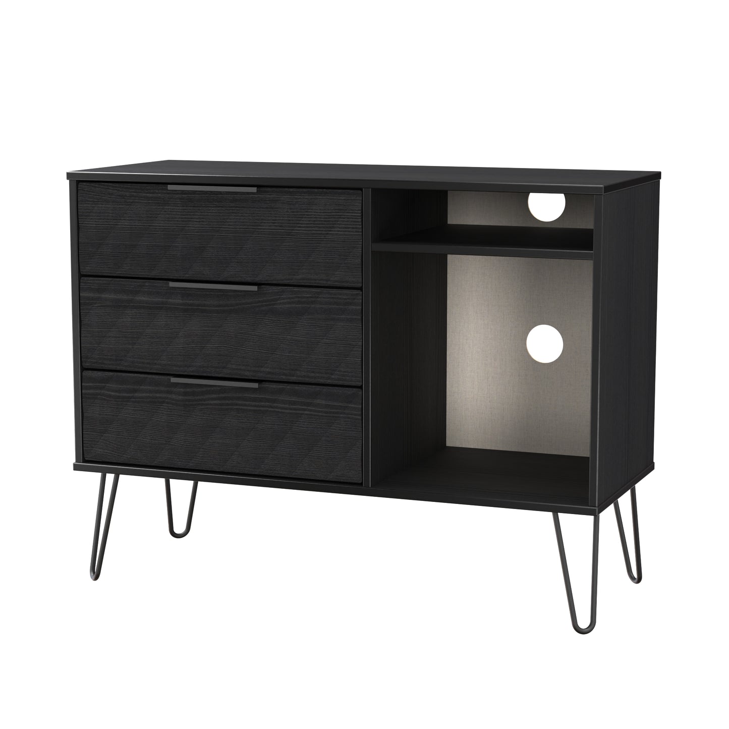 Harlequin TV Unit Black 2 Shelves 3 Drawers 97cm