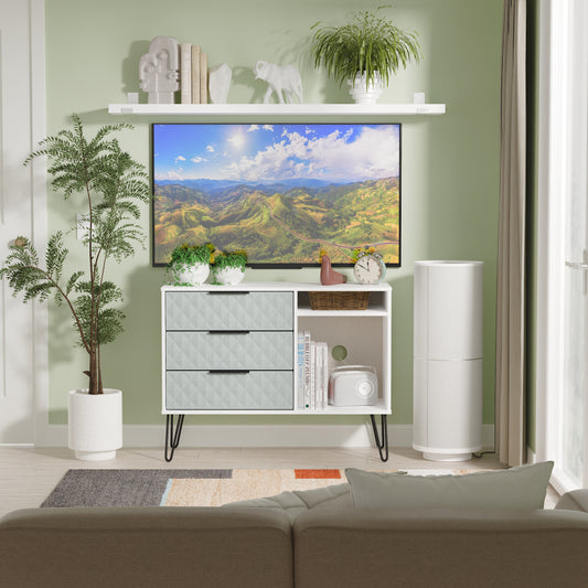 Harlequin TV Unit Teal & White 2 Shelves 3 Drawers 97cm