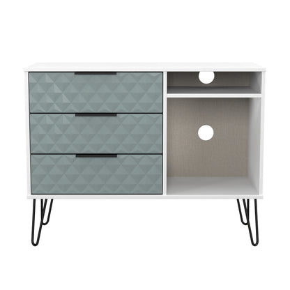 Harlequin TV Unit Teal & White 2 Shelves 3 Drawers 97cm