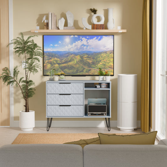 Harlequin TV Unit Light Blue 2 Shelves 3 Drawers 97cm