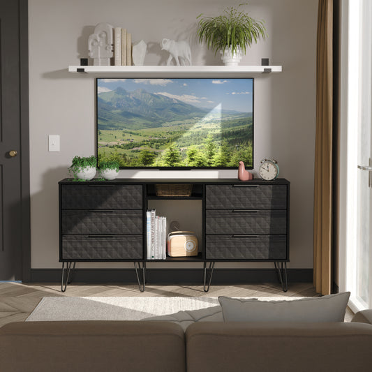 Harlequin Large Sideboard Black 2 Shelves 6 Drawers 152cm