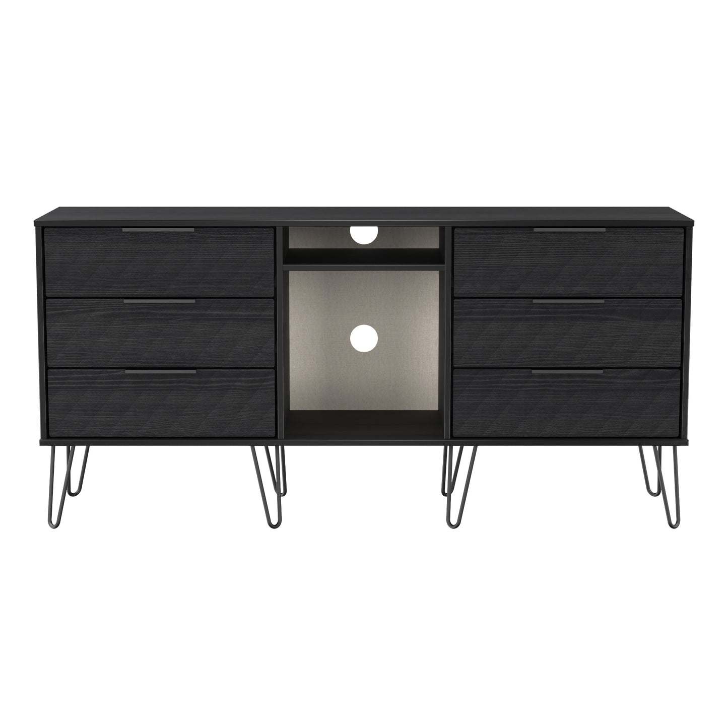 Harlequin Large Sideboard Black 2 Shelves 6 Drawers 152cm
