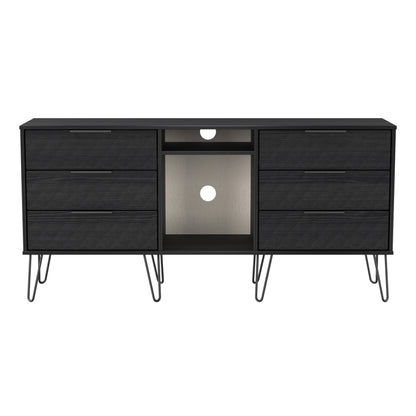 Harlequin Large Sideboard Black 2 Shelves 6 Drawers 152cm
