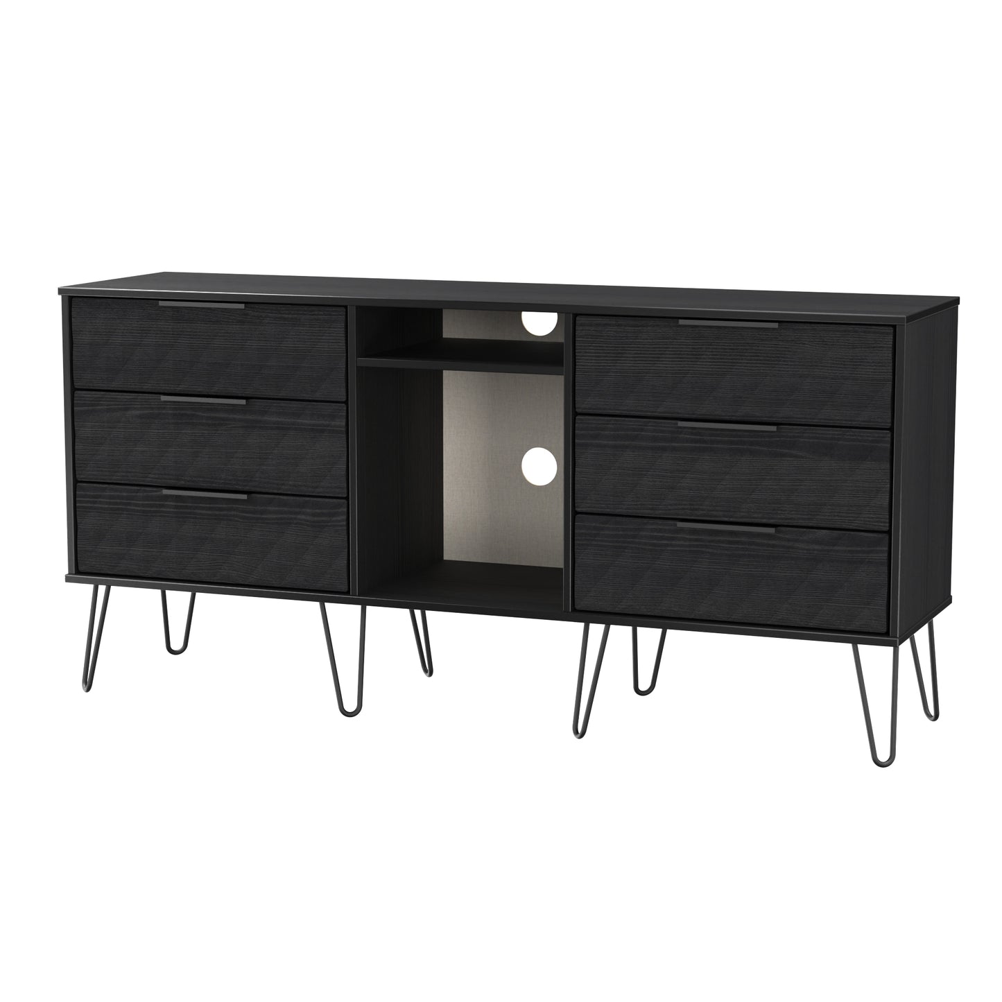 Harlequin Large Sideboard Black 2 Shelves 6 Drawers 152cm