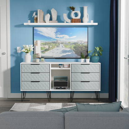 Harlequin Large Sideboard Teal & White 2 Shelves 6 Drawers 152cm