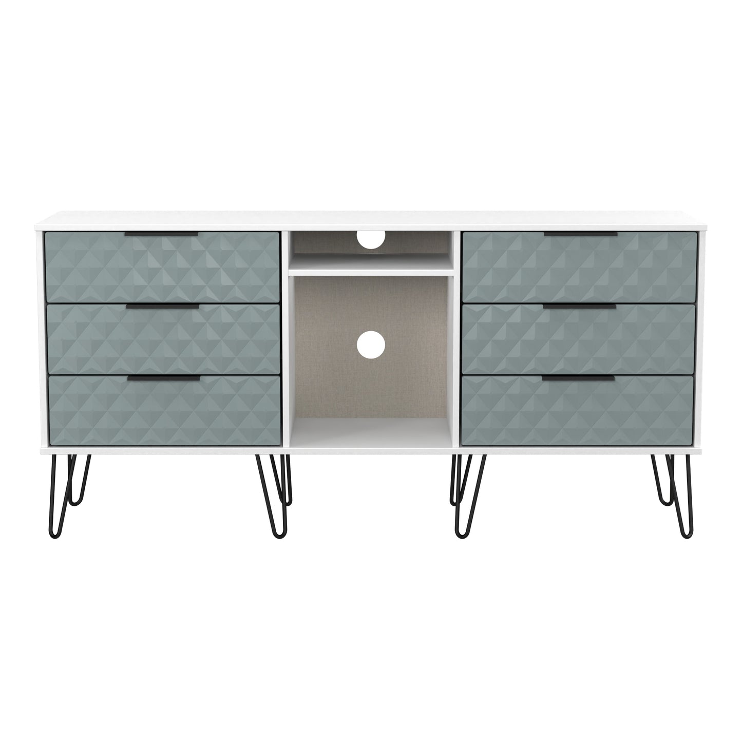 Harlequin Large Sideboard Teal & White 2 Shelves 6 Drawers 152cm