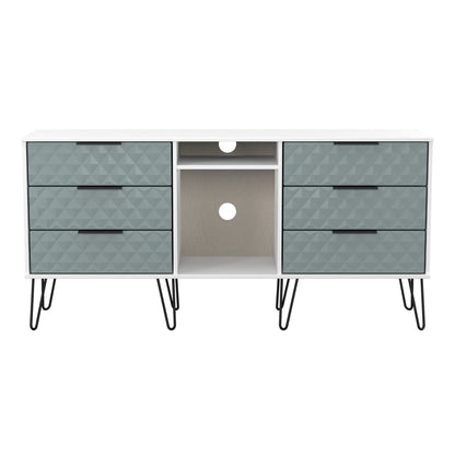 Harlequin Large Sideboard Teal & White 2 Shelves 6 Drawers 152cm