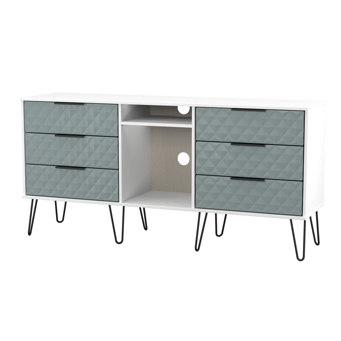 Harlequin Large Sideboard Teal & White 2 Shelves 6 Drawers 152cm