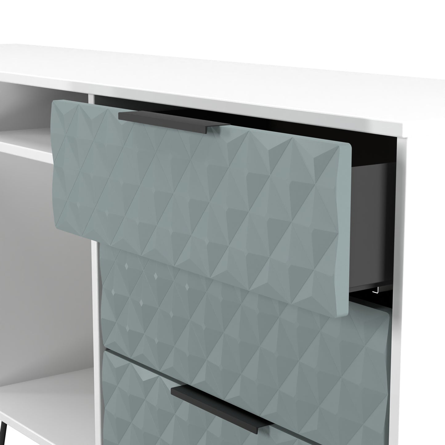 Harlequin Large Sideboard Teal & White 2 Shelves 6 Drawers 152cm