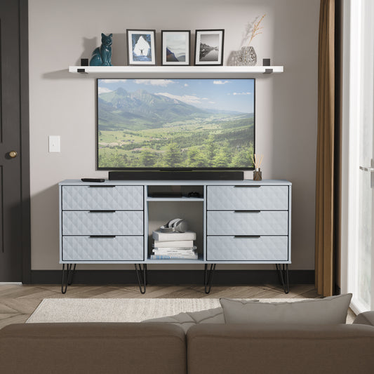 Harlequin Large Sideboard Light Blue 2 Shelves 6 Drawers 152cm