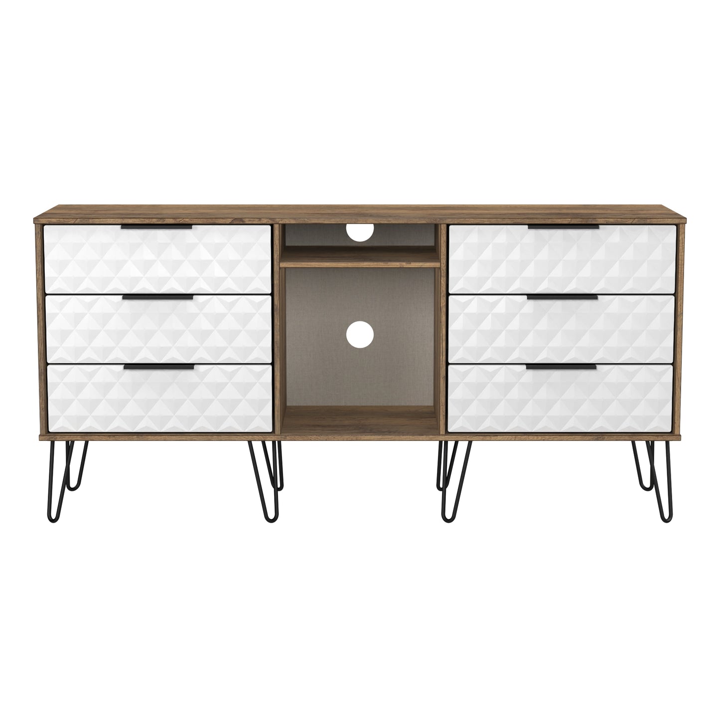 Harlequin Large Sideboard White & Oak 2 Shelves 6 Drawers 152cm