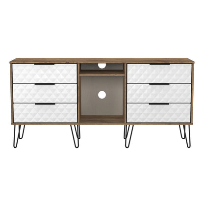 Harlequin Large Sideboard White & Oak 2 Shelves 6 Drawers 152cm