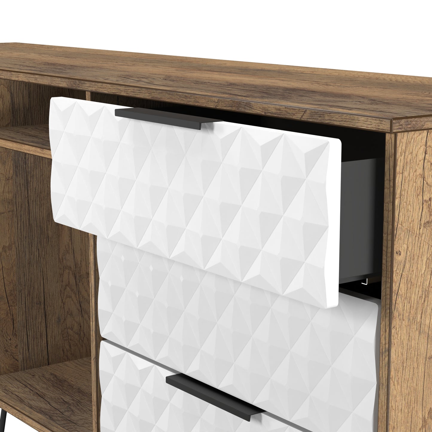 Harlequin Large Sideboard White & Oak 2 Shelves 6 Drawers 152cm