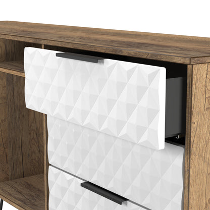 Harlequin Large Sideboard White & Oak 2 Shelves 6 Drawers 152cm