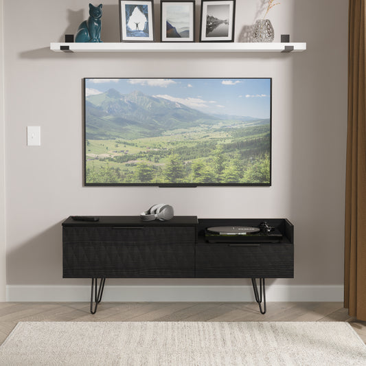 Harlequin TV Unit Black 1 Shelf 2 Drawers 128cm