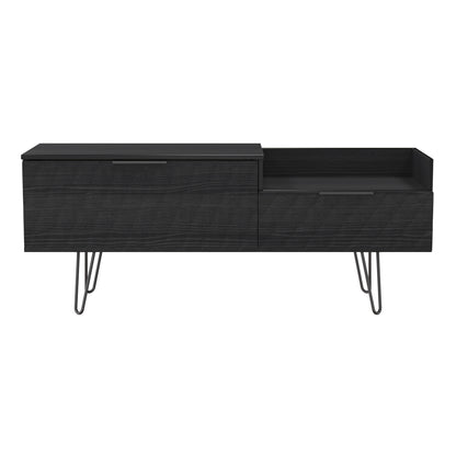 Harlequin TV Unit Black 1 Shelf 2 Drawers 128cm