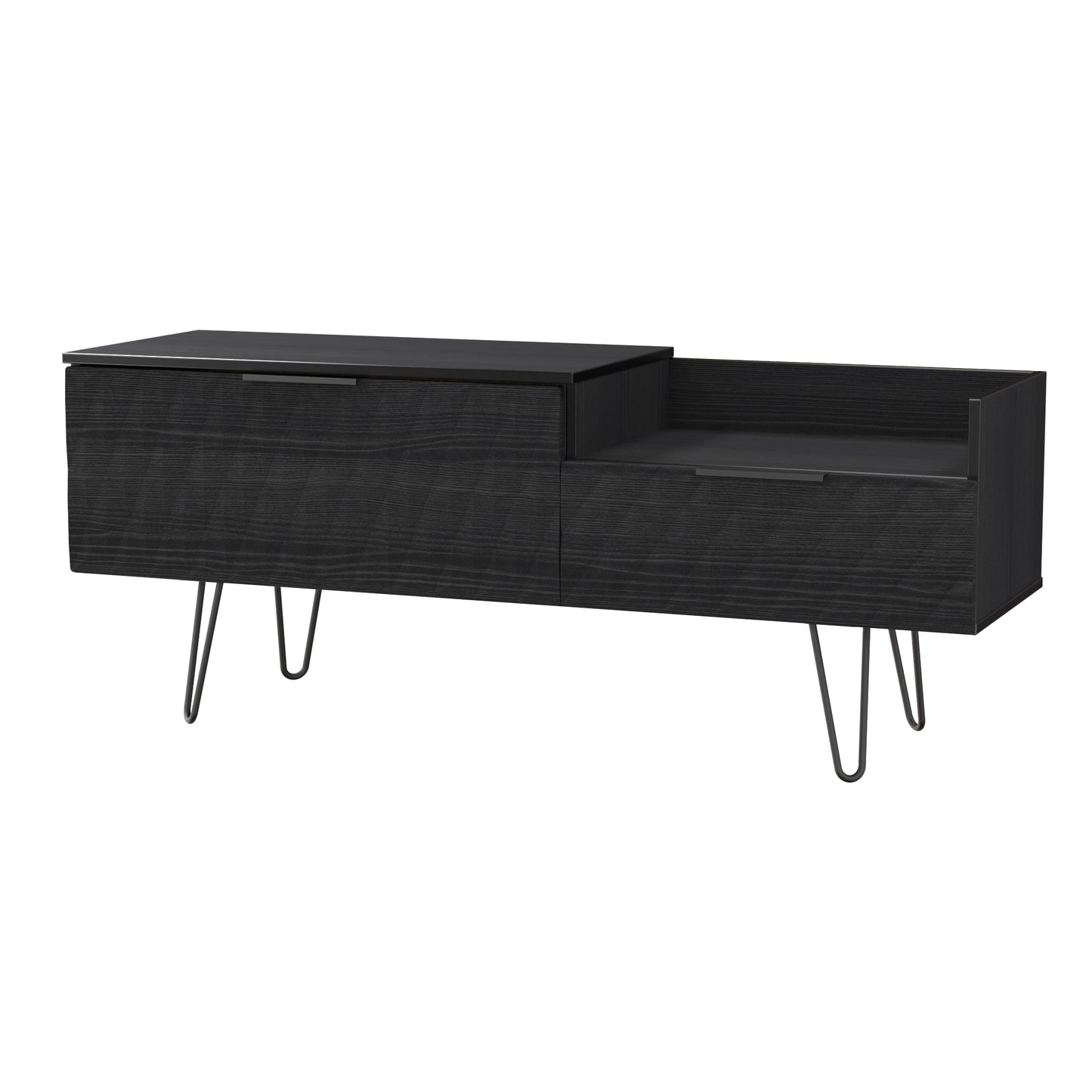 Harlequin TV Unit Black 1 Shelf 2 Drawers 128cm