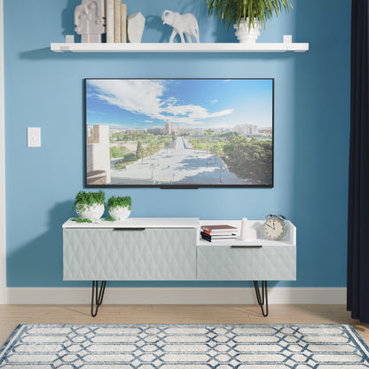 Harlequin TV Unit Teal & White 1 Shelf 2 Drawers 128cm