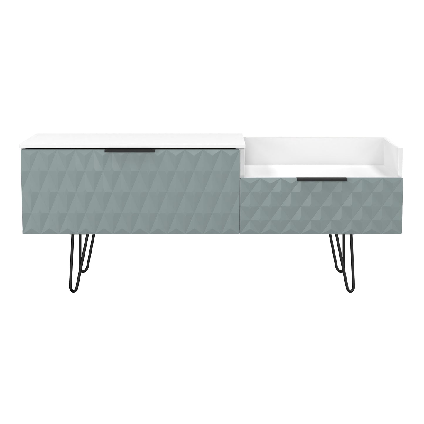 Harlequin TV Unit Teal & White 1 Shelf 2 Drawers 128cm