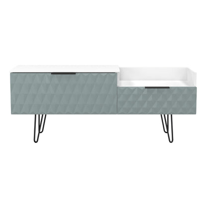 Harlequin TV Unit Teal & White 1 Shelf 2 Drawers 128cm