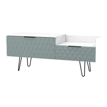 Harlequin TV Unit Teal & White 1 Shelf 2 Drawers 128cm