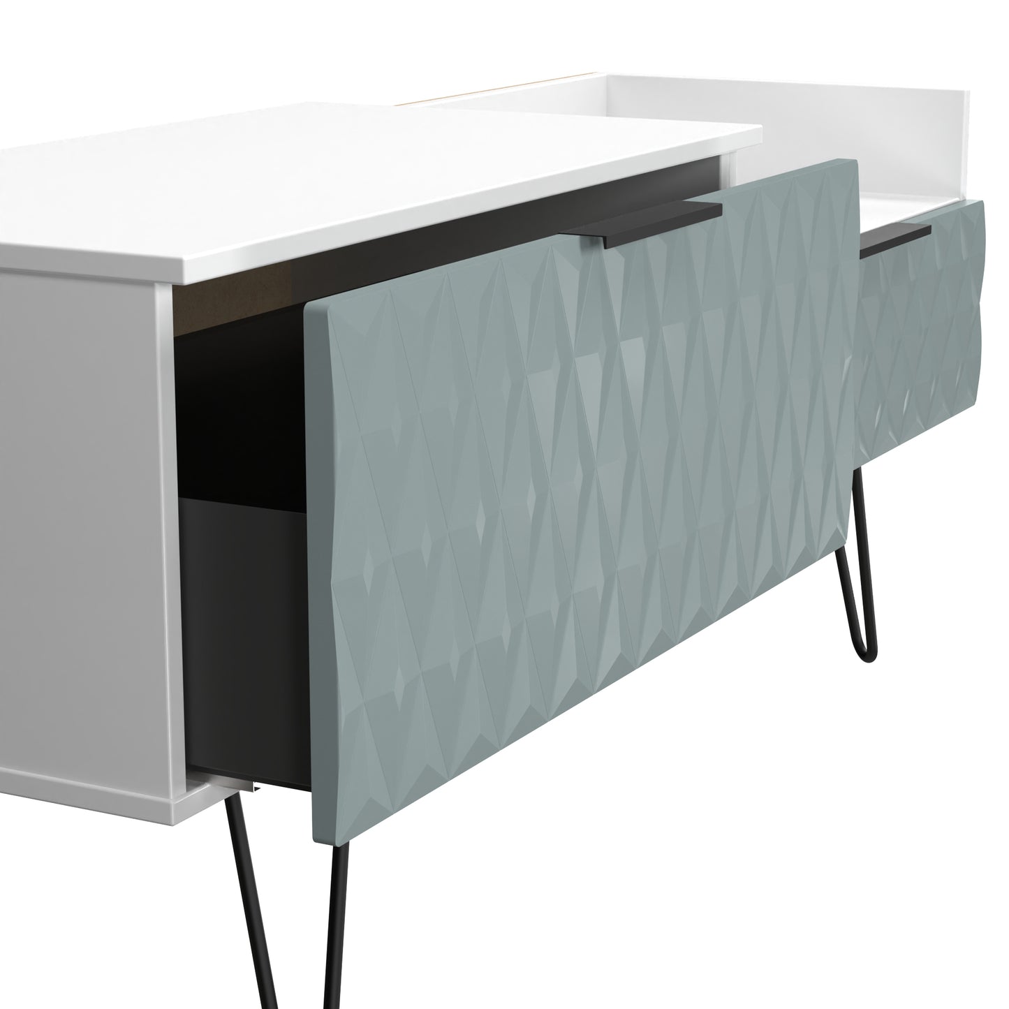 Harlequin TV Unit Teal & White 1 Shelf 2 Drawers 128cm