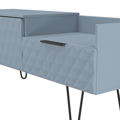 Harlequin TV Unit Light Blue 1 Shelf 2 Drawers 128cm
