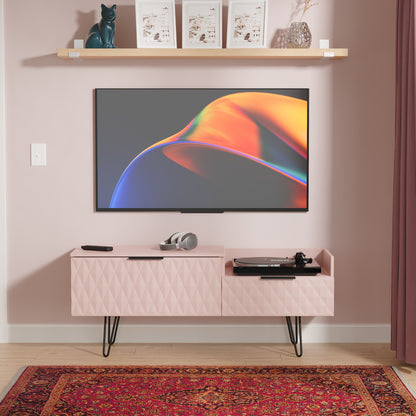 Harlequin TV Unit Pink 1 Shelf 2 Drawers 128cm