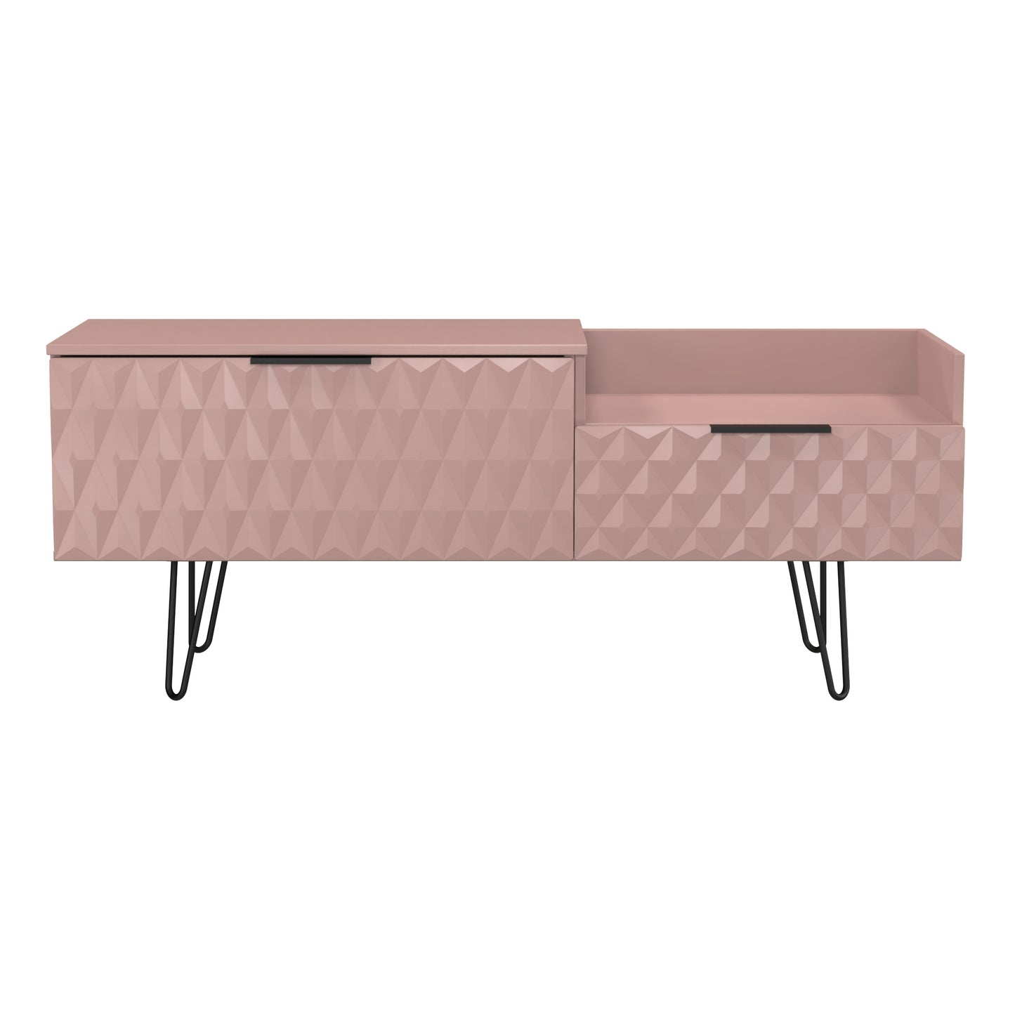 Harlequin TV Unit Pink 1 Shelf 2 Drawers 128cm