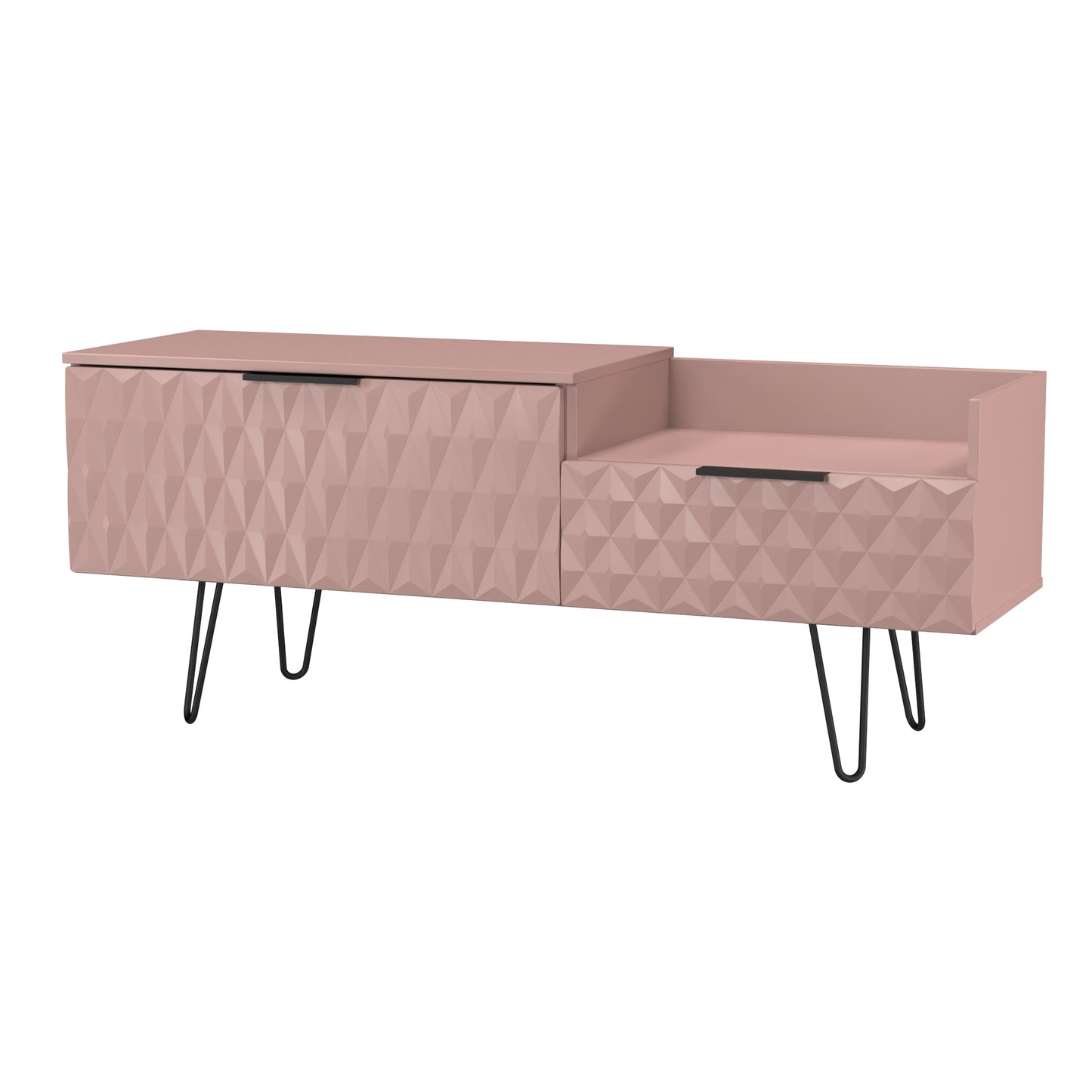 Harlequin TV Unit Pink 1 Shelf 2 Drawers 128cm