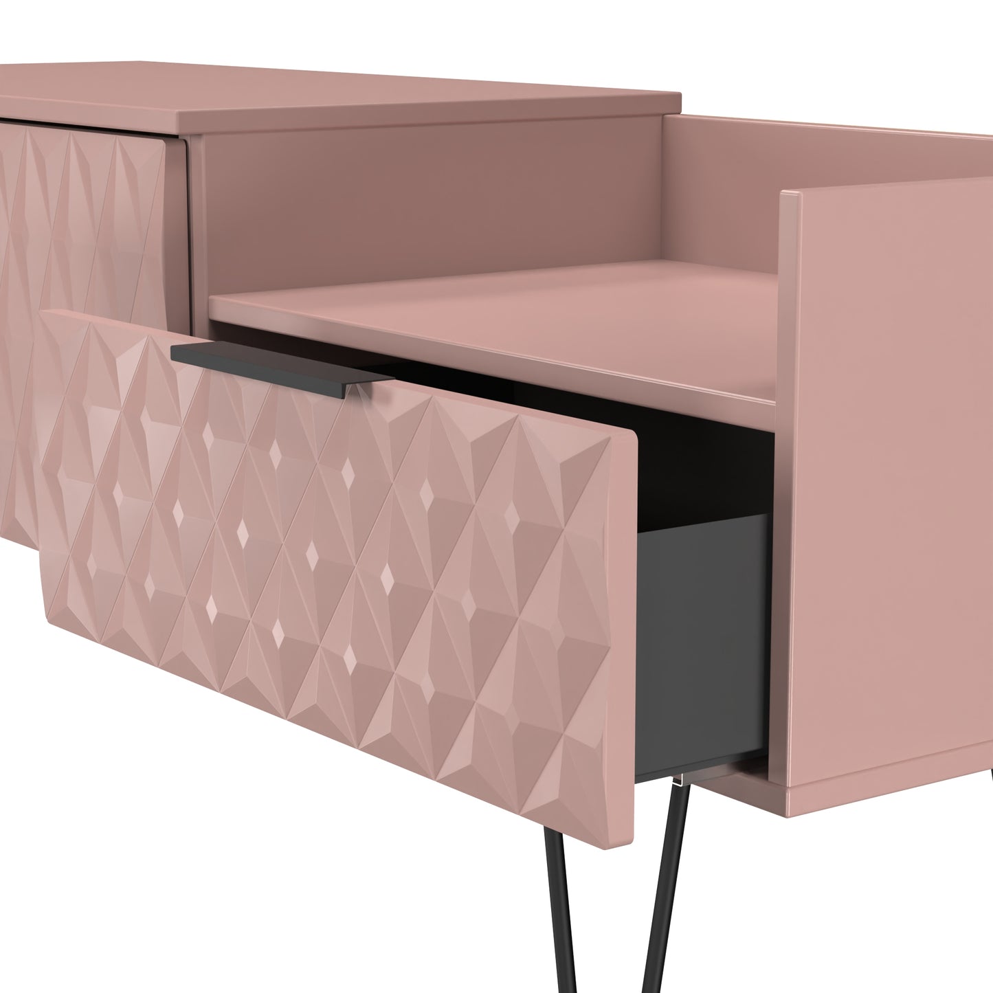 Harlequin TV Unit Pink 1 Shelf 2 Drawers 128cm