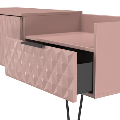 Harlequin TV Unit Pink 1 Shelf 2 Drawers 128cm