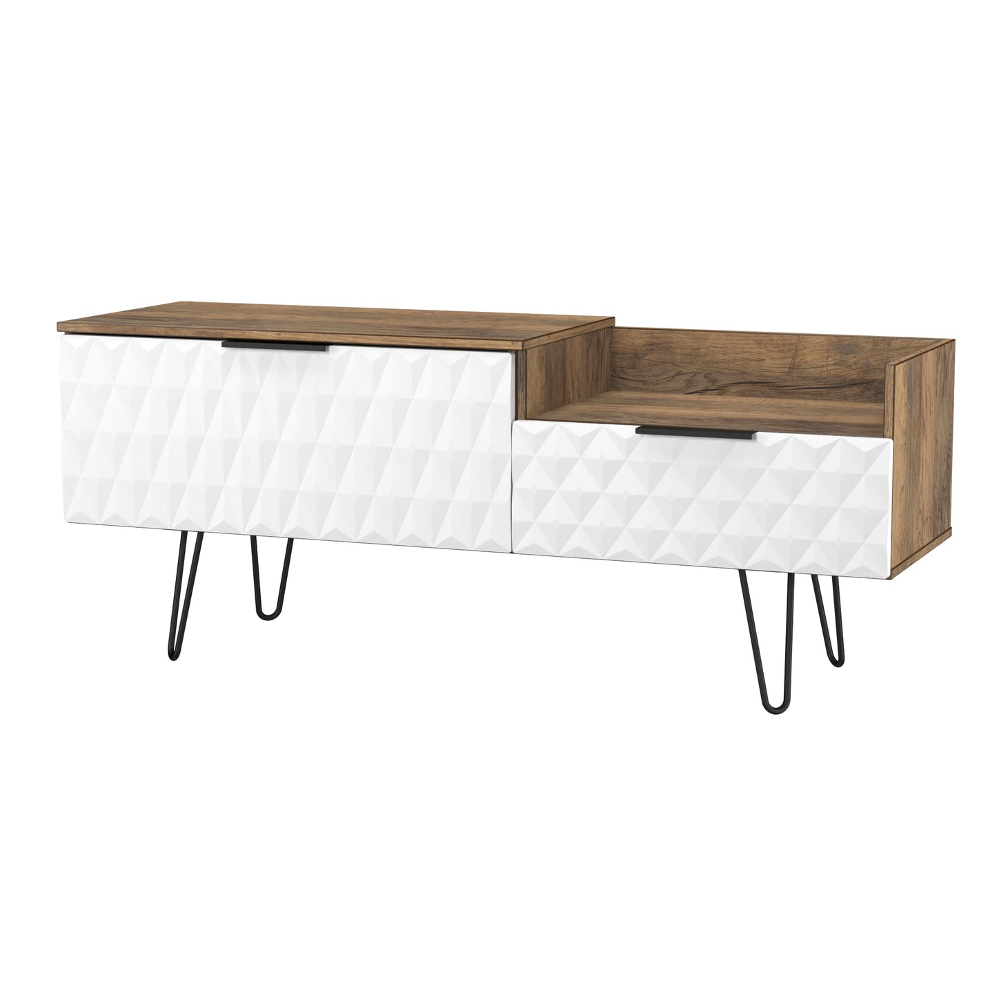 Harlequin TV Unit White & Oak 1 Shelf 2 Drawers 128cm